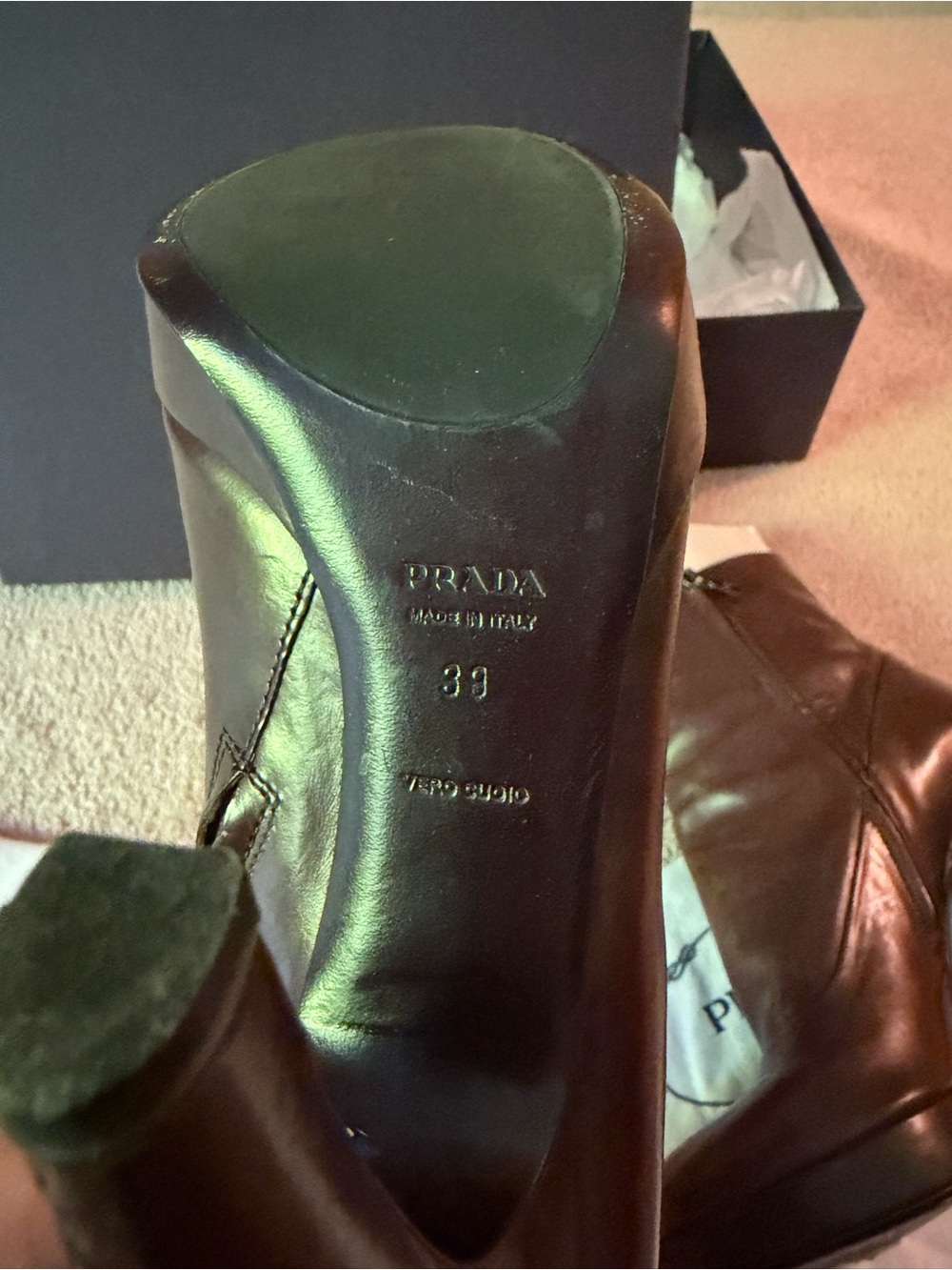 Prada Dark Brown Leather Platform Ankle Boots - Picture 6 of 8
